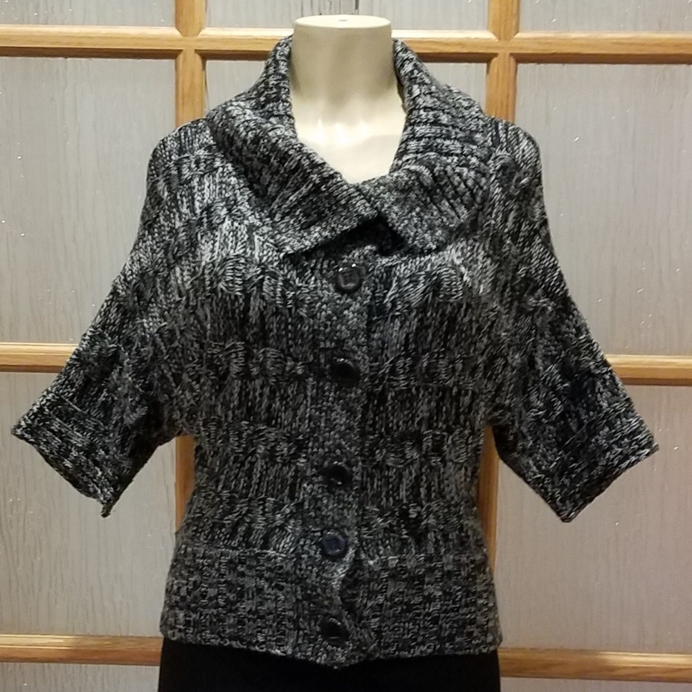 SAYWHAT? Black & White Short Sleeve Cardigan